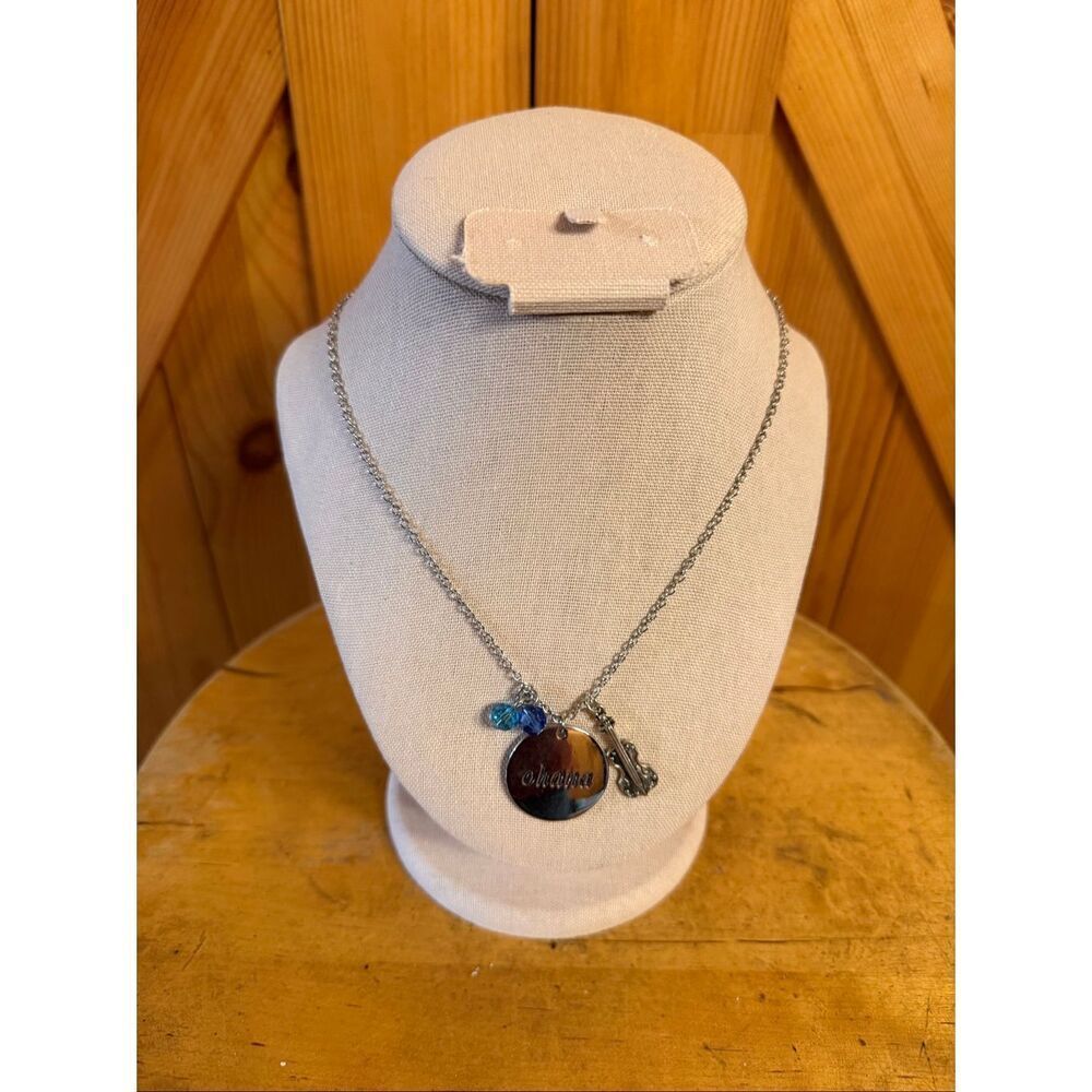 “Ohana" accompanied by musical instrument blue crystal charms Necklace (7433)